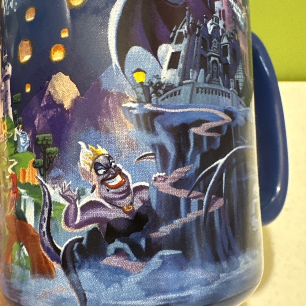 Walt Disney World Parks Blue Mug Little Mermaid, Tangled, Snow White Icons Rides - Picture 9 of 14